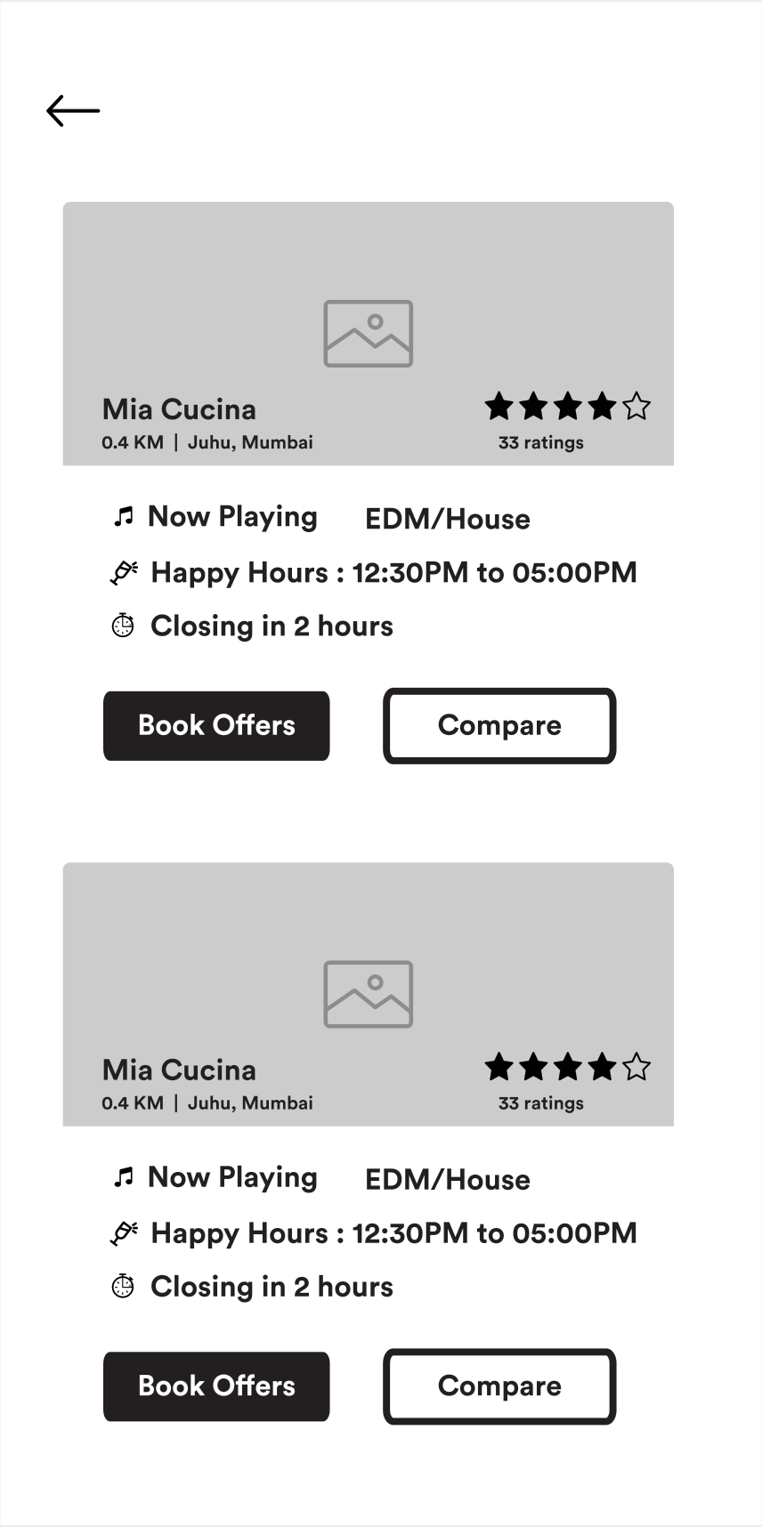 Wireframe — Compare restaurants