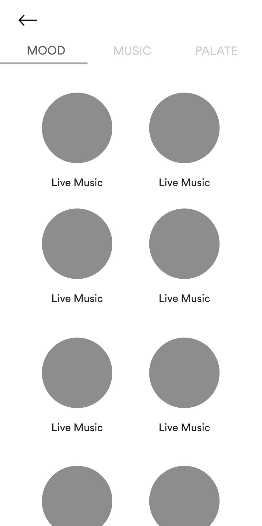 Wireframe — Mood/Music/Palate grid