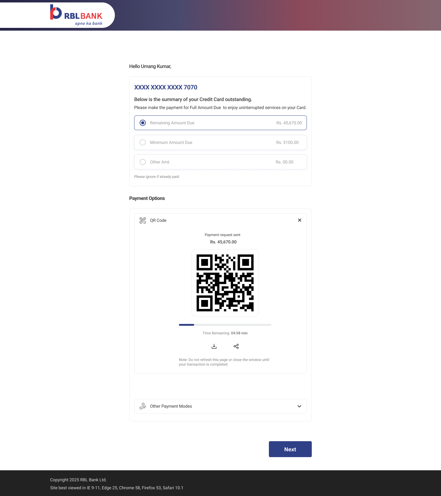 The QR payment screen — direct output of the QR architecture decision, showing countdown timer at 4:58